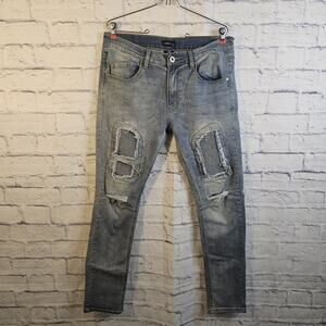 Kayden K Jeans Mens 36 Blue Skinny Stretch Distressed Denim Light Wash